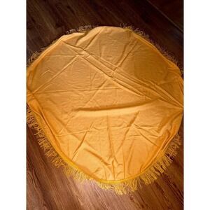 Vtg Gold/yellow ROUND Tablecloth with Fringe 60"diameter